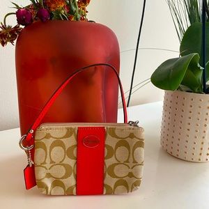 Coach Signature Canvas Mini Wallet Khaki/Burnt Orange